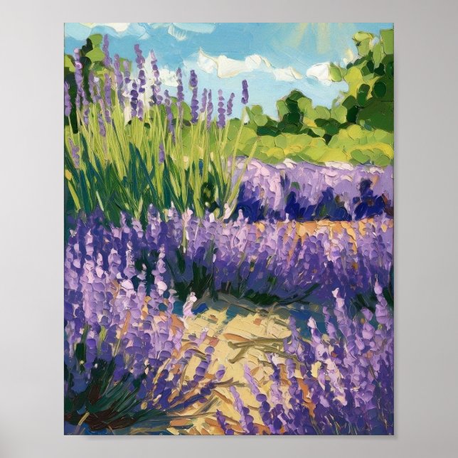 Lavender Fält Poster - Mjuk Blommigt för intryck (Framsidan)