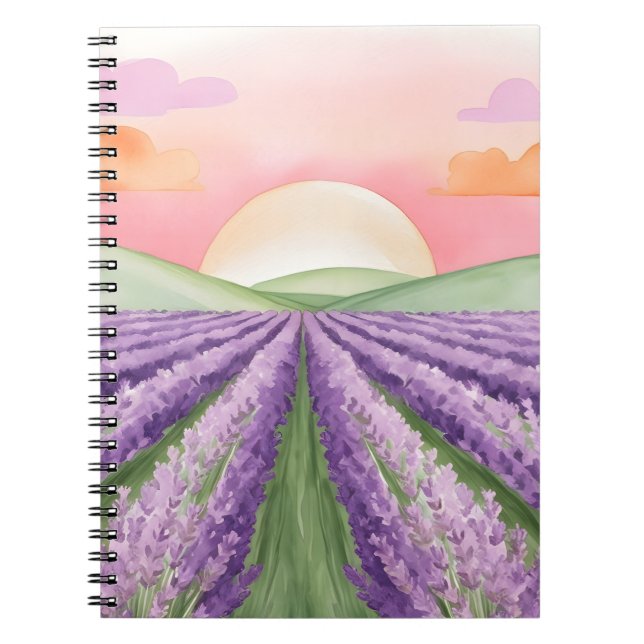 Lavender Fält Sunset Notebook Anteckningsbok (Framsidan)