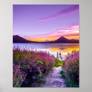Lavender Fält Sunset Sunrise Landscape Scenery Poster
