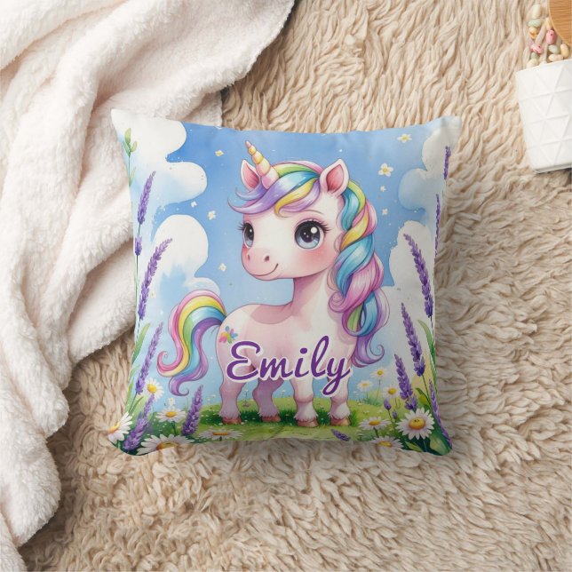 Lavender Fält Unicorn Editable Namn Pillow Kudde (Filt)