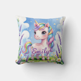 Lavender Fält Unicorn Editable Namn Pillow Kudde