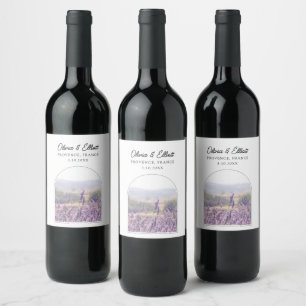 Lavender Fält Wedding Favor Vinflaska Etikett