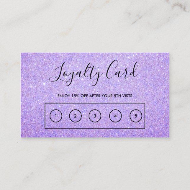 Lavender Faux Glitter Anpassningsbar Loyalty Card Visitkort (Framsida)