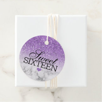 Lavender Faux Glitter/Marble Sweet 16 Gåvor Etiketter