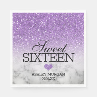 Lavender Faux Glitter/Marble Sweet 16 Pappersservett