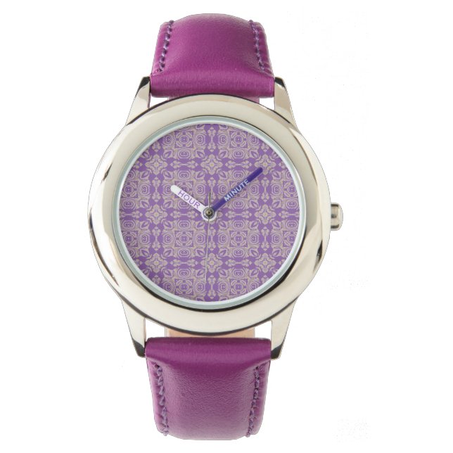 Lavender Faux Snöre Stainless Steel Lila Armbandsur (Framsida)
