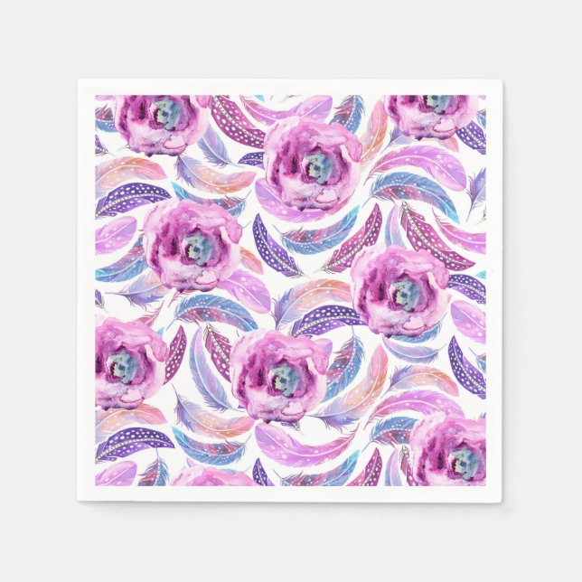 Lavender Feathers and Flowers Pappersservett (Framsidan)