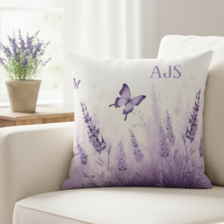 Lavender Field Throw Pillow – Monogram Initials Kudde