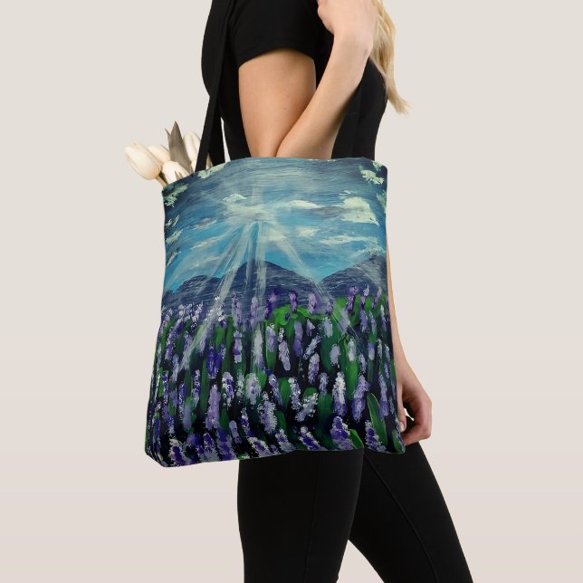 Lavender Field Tote Bag | Landscape Art Tote Bag Tygkasse (Närbild)