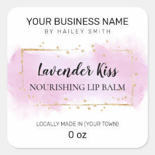 Lavender Flavor Lila and Guld Lip Balm Fyrkantigt Klistermärke