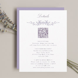 Lavender Floral Border QR Code Wedding Details Tilläggskort