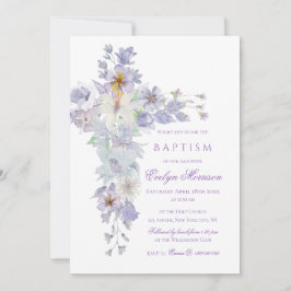 Lavender Floral Cross Baptism Invitation Inbjudningar