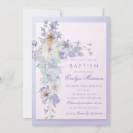 Lavender Floral Cross Baptism Invitation Inbjudningar