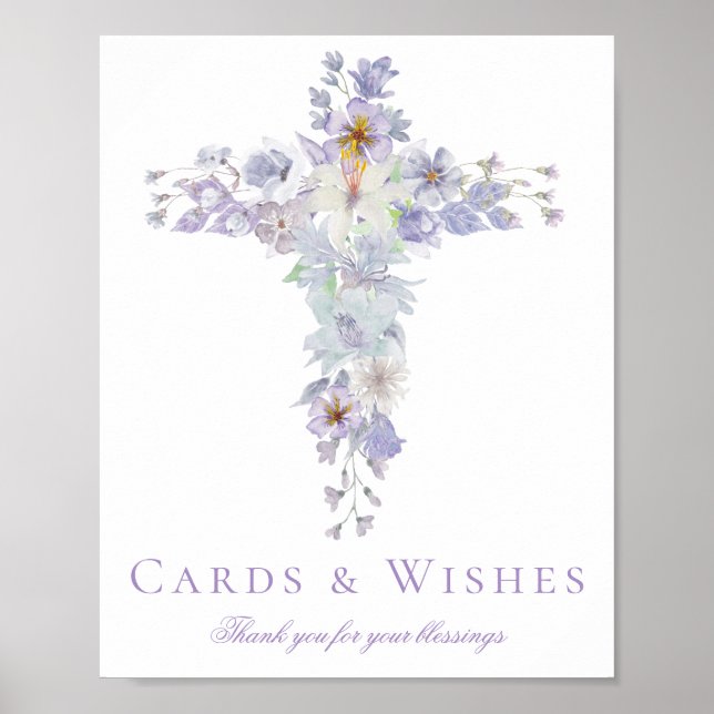 Lavender Floral Cross Baptism Welcome Poster (Framsidan)
