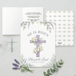 Lavender Floral Cross Christian Sunday invitation  Helgkort