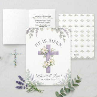 Lavender Floral Cross Christian Sunday invitation Helgkort
