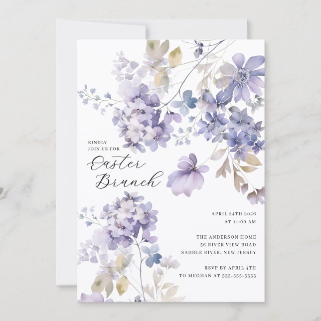 Lavender Floral Easter Brunch Invitation Inbjudningar (Framsida)