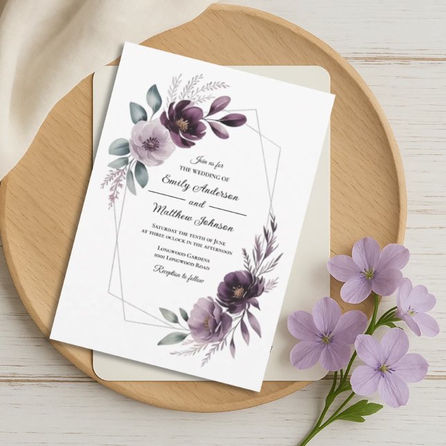 Lavender Floral Frame Wedding Invitation Inbjudningar (Skapare uppladdad)
