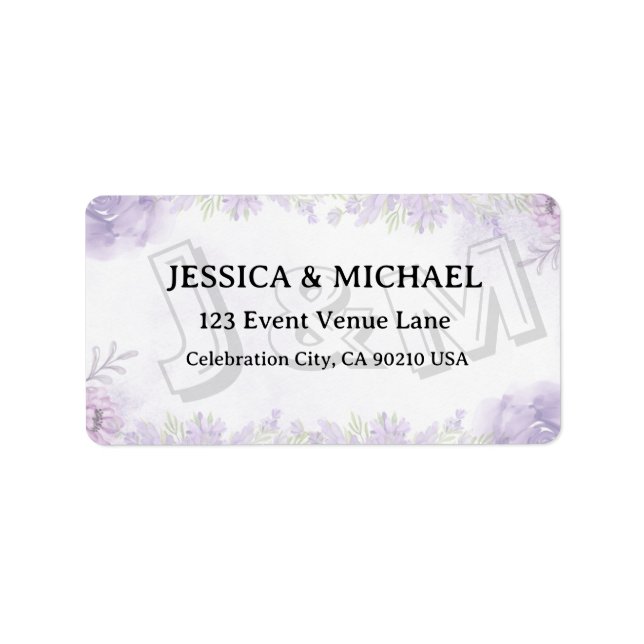 Lavender Floral Gold Script Wedding Address Label Adressetikett (Framsidan)