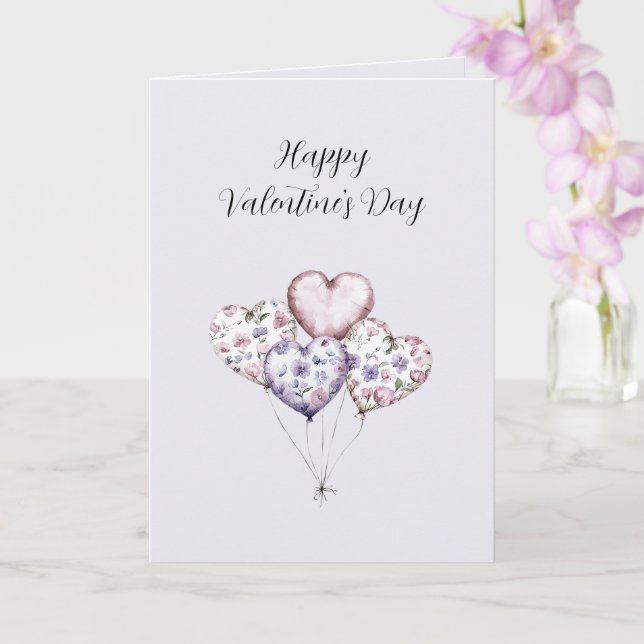 Lavender Floral Heart Balloons Valentine's Day Kort (Orkide)