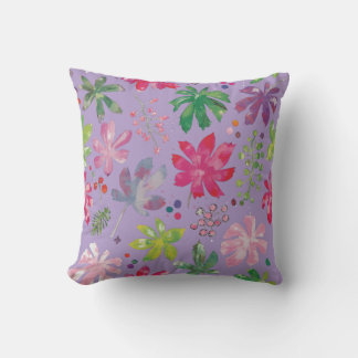 Lavender Floral Leaf Pattern Throw Pillow Kudde