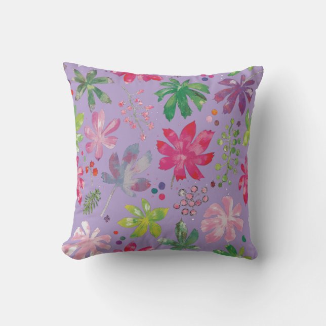 Lavender Floral Leaf Pattern Throw Pillow Kudde (Framsida)