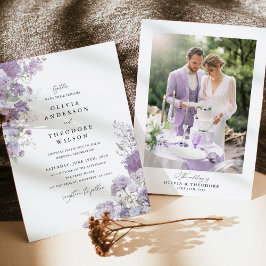 Lavender Floral Photo Back Elegant Wedding Inbjudningar