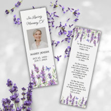 Lavender Floral Photo Funeral Memorial Bookmark
