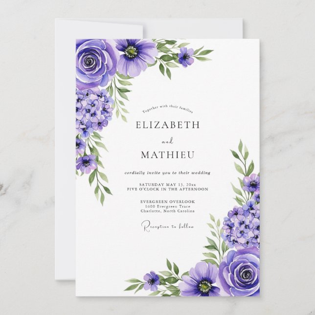 Lavender Floral Romance Wedding Inbjudningar (Framsida)