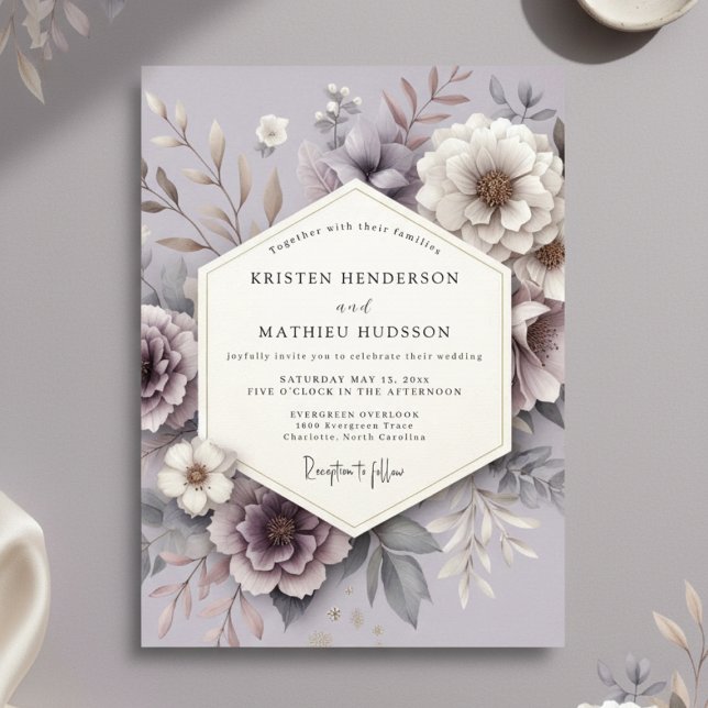 Lavender Floral Romance Wedding Inbjudningar (Skapare uppladdad)
