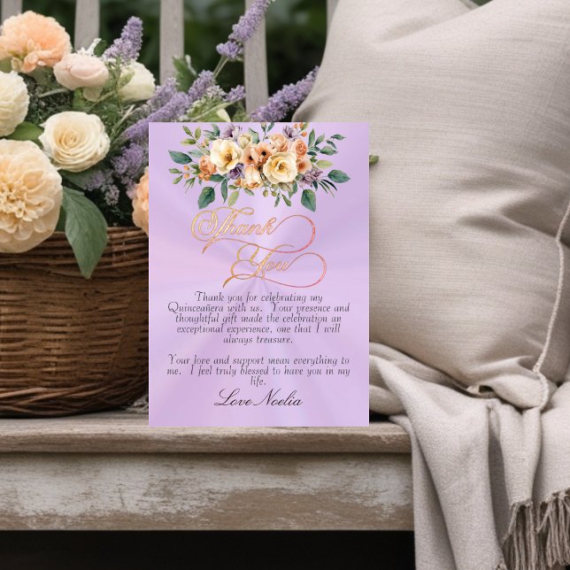 Lavender - Floral & Silver Tiara Quinceanera Tack Kort (Skapare uppladdad)