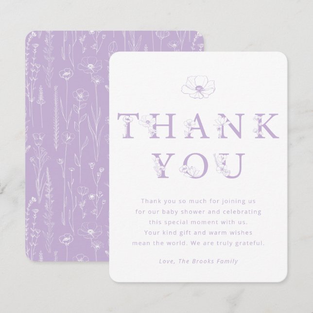 Lavender Floral Thank You Card | Baby Shower Tack Kort (Fram/baksida)