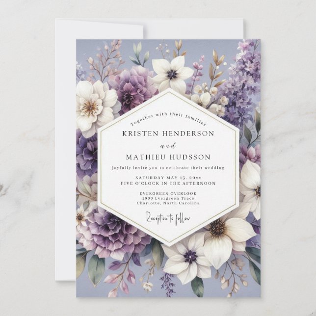 Lavender Floral Twilight Wedding Inbjudningar (Framsida)