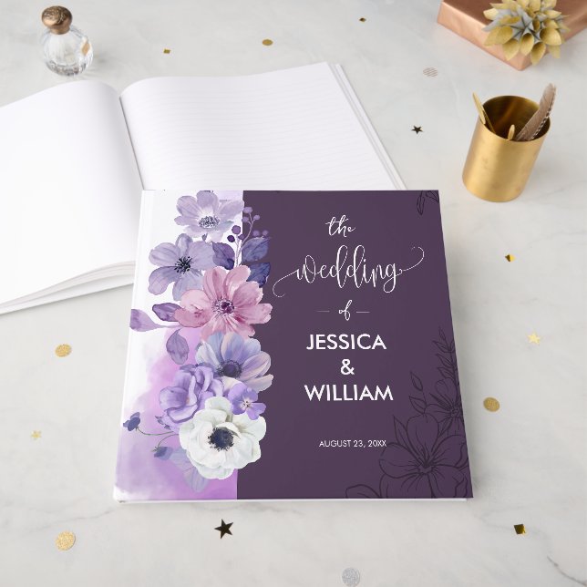 Lavender Floral Wedding Guest Book Gästböcker (Framsidan öppen)