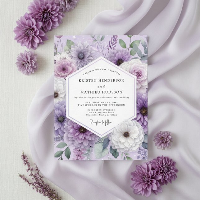 Lavender Floral Whimsy Wedding Inbjudningar (Skapare uppladdad)