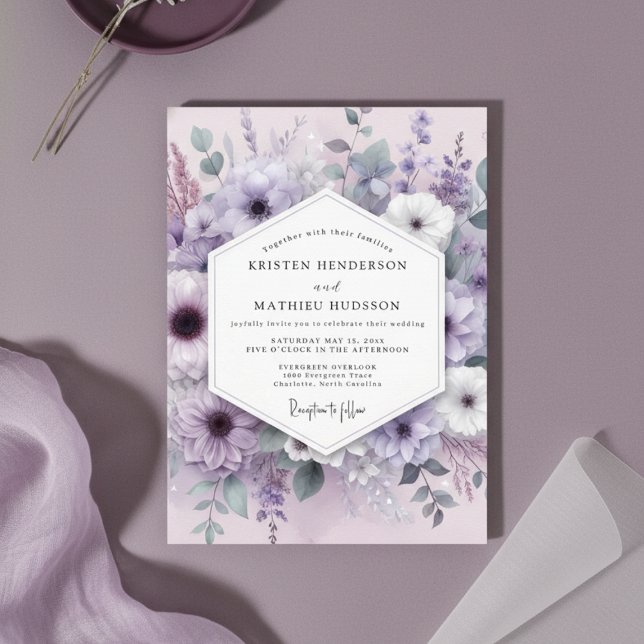 Lavender Floral Whimsy Wedding Inbjudningar (Skapare uppladdad)