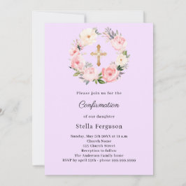 Lavender florals cross Confirmation Inbjudningar