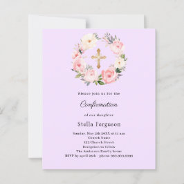 Lavender florals cross Confirmation invitation