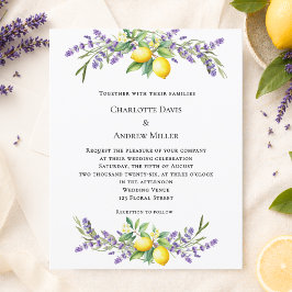 Lavender florals lemons wedding invitation