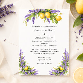 Lavender florals lemons wedding invitation