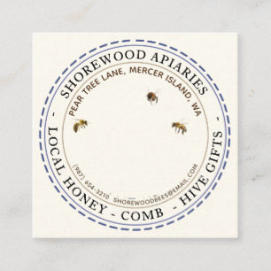 Lavender Flower Bees Honung Ivory Dash Gräns Fyrkantigt Visitkort