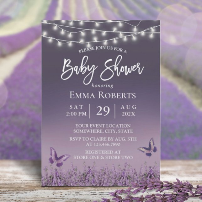 Lavender Flower Butterfly Lila Ombre Baby Shower Inbjudningar (Skapare uppladdad)