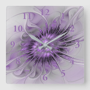 Lavender Flower Dream Modern Abstrakt Fractal Art Fyrkantig Klocka
