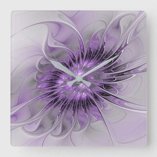 Lavender Flower Dream Modern Abstrakt Fractal Art Fyrkantig Klocka (Framsida)