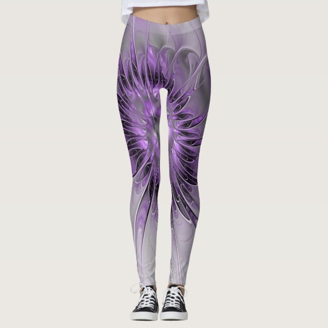 Lavender Flower Dream Modern Abstrakt Fractal Art Leggings (Framsida)