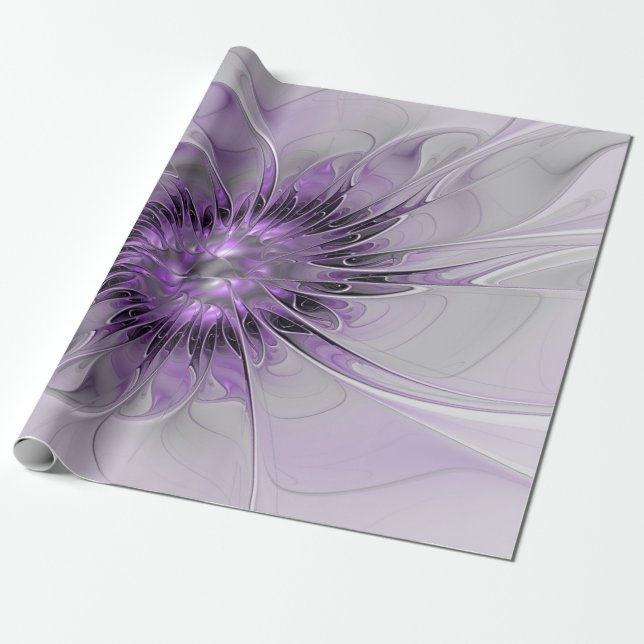 Lavender Flower Dream Modern Abstrakt Fractal Art Presentpapper (Utrullad)