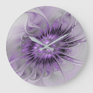 Lavender Flower Dream Modern Abstrakt Fractal Art Stor Klocka