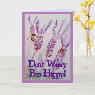 Lavender Flower och Bee Watercolor Be Lycklig Kort