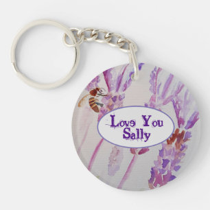 Lavender Flower och Bee Watercolor Birthday