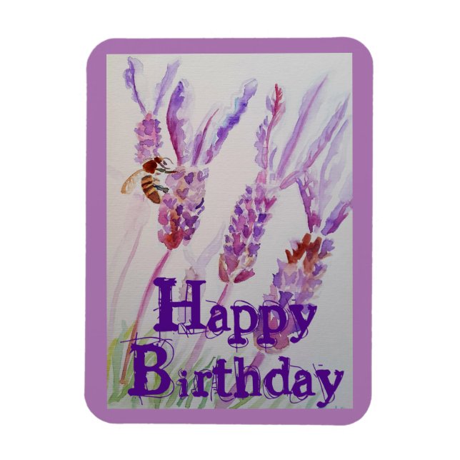 Lavender Flower och Bee Watercolor Birthday Card Magnet (Vertikal)